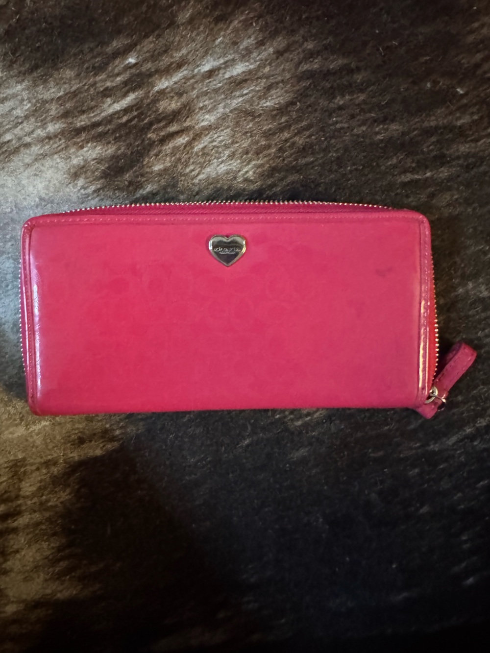 Coach Y2K Hot Pink Zip-Around Wallet with Heart Logo